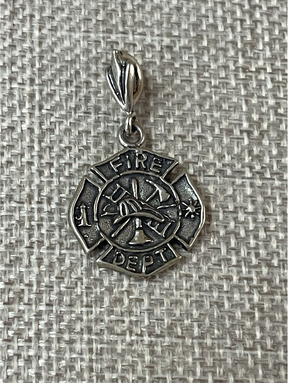 VTG Sterling Silver Fireman's Fire Dept Maltese Cross Pendant